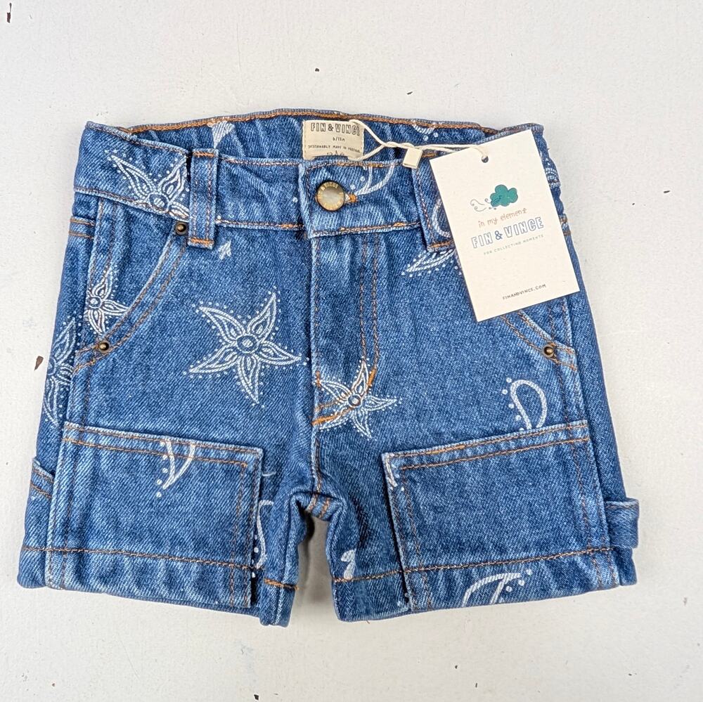 Fin & Vince Paisley Carpenter Jean Shorts - 6-12 Months